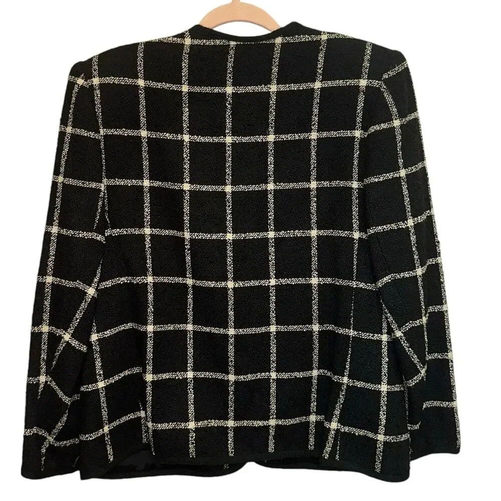 Vintage Koret Wool Blend‎ Blazer 10 Petite Black White Windowpane
